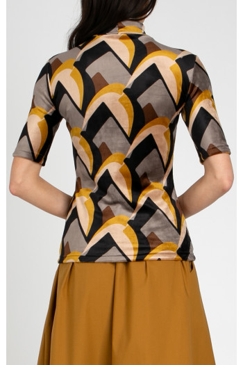 Stretch Velvet Top – Mustard Velvet Retro Art [1]