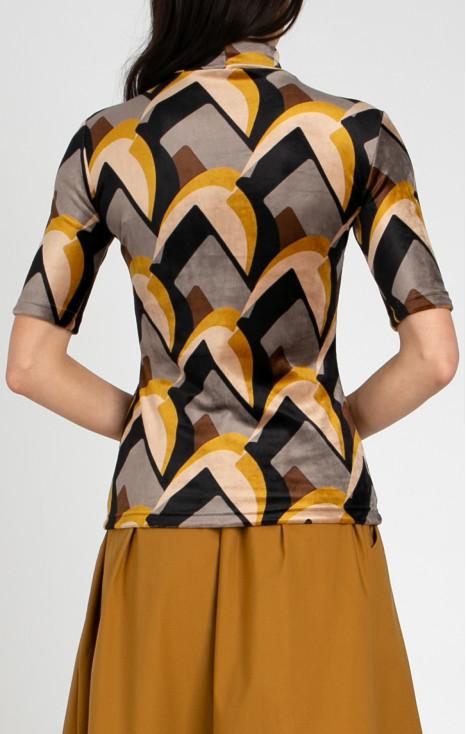 Stretch Velvet Top – Mustard Velvet Retro Art [1]