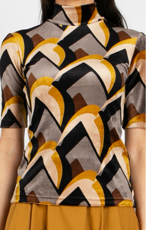 Stretch Velvet Top &ndash; Mustard Velvet Retro Art
