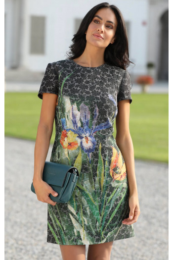 Rochie elegantă din jacard luxos cu frumos imprimeu floral