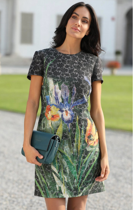 Rochie elegantă din jacard luxos cu frumos imprimeu floral