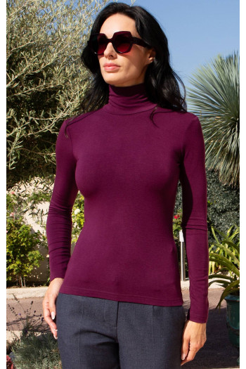 Bluză polo cambrată din tricot fin în nuanța Deep Plum [1]