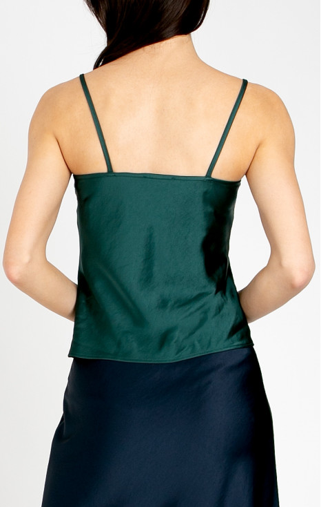 Top elegant din satin, cu bretele subțiri, &icirc;n culoarea Pine Green