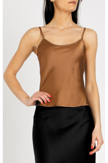 Top elegant din satin, cu bretele subțiri, în culoarea Brown Sugar