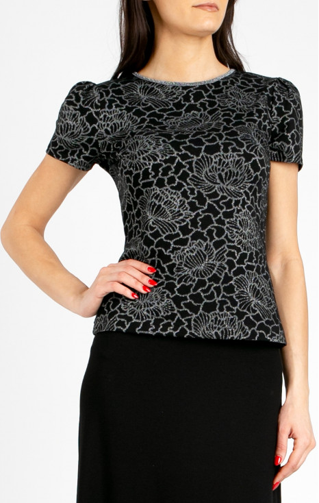 Jacquard Blouse &ndash; Black Silver Floral