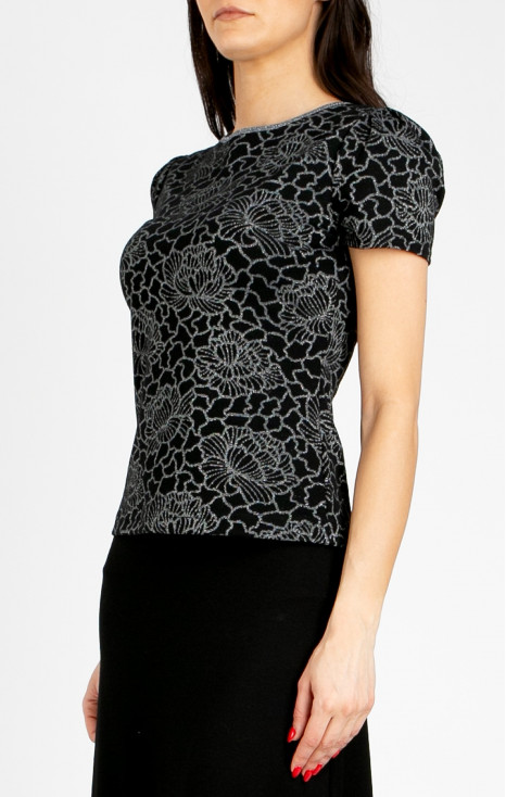 Jacquard Blouse &ndash; Black Silver Floral