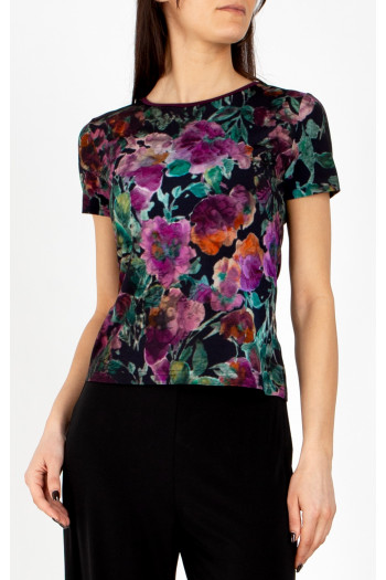 Bluză din jerseu luxos în Plum Purple, Amethyst și Alpine Green