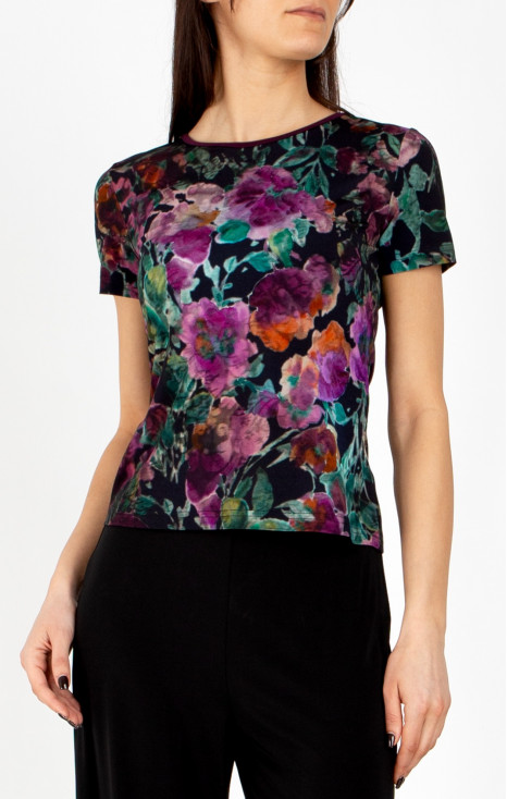 Bluză din jerseu luxos în Plum Purple, Amethyst și Alpine Green