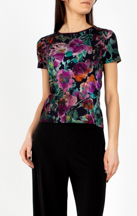 Bluză din jerseu luxos &icirc;n Plum Purple, Amethyst și Alpine Green