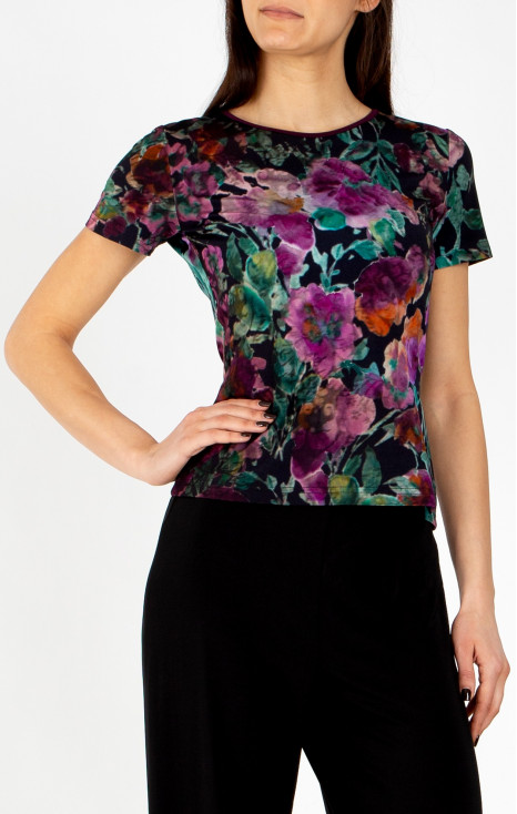 Bluză din jerseu luxos &icirc;n Plum Purple, Amethyst și Alpine Green