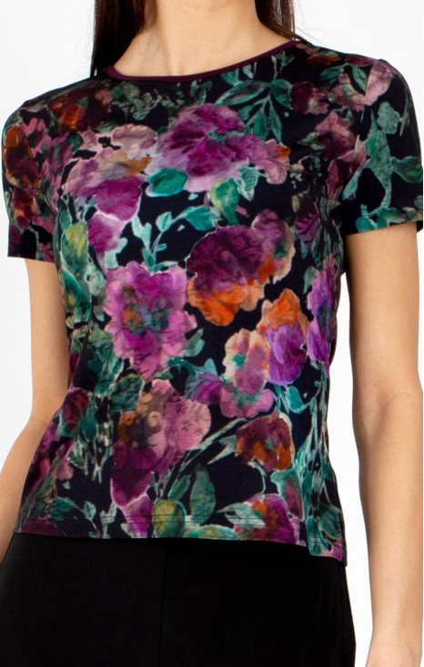 Bluză din jerseu luxos &icirc;n Plum Purple, Amethyst și Alpine Green