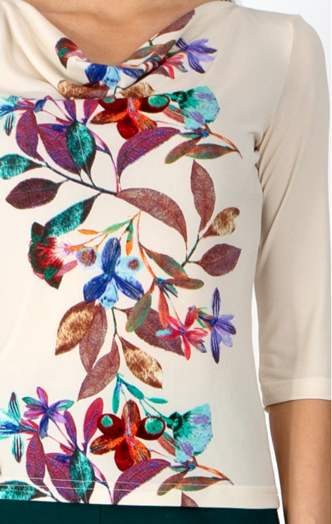 Elegantă bluză &icirc;n culoarea Vanilla Ice cu imprimeu floral vertical
