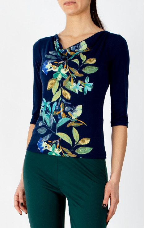 Bluză stilată cu imprimeu floral vertical &icirc;n culoarea Evening Blue