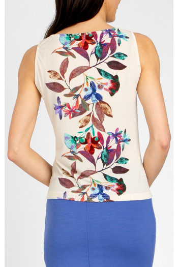 Bluză stilată cu decolteu drapat, în culoarea Vanilla Ice, cu bordură florală verticală [1]