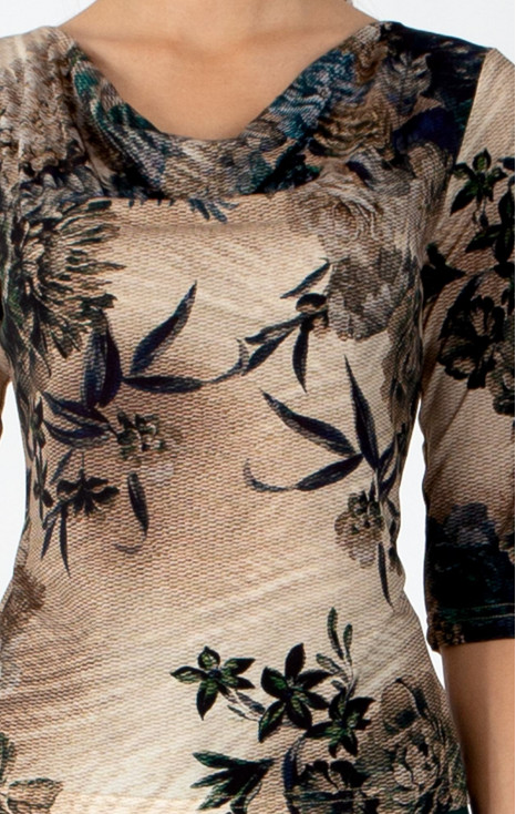 Bluză stilată &icirc;n culoarea Beige, cu imprimeu floral dinamic