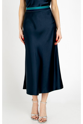Fustă elegantă din satin, în culoarea Evening Blue