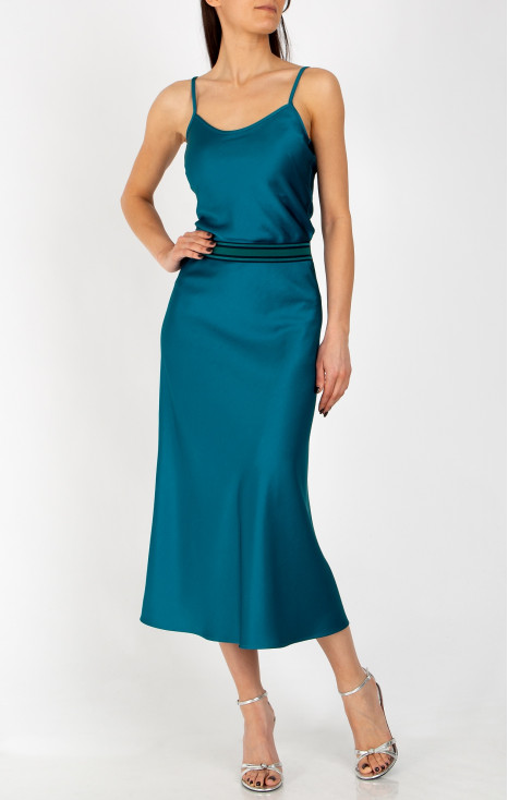 Fustă elegantă din satin, &icirc;n culoarea Seaport Blue