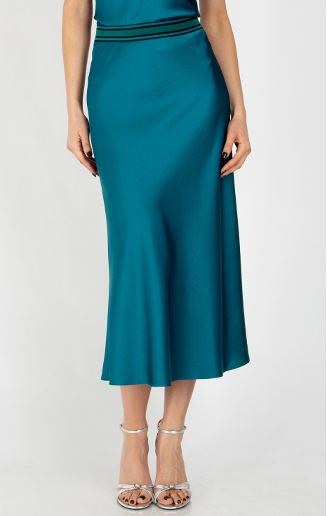 Fustă elegantă din satin, &icirc;n culoarea Seaport Blue
