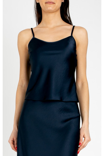Top elegant din satin, cu bretele subțiri, în culoarea Evening Blue