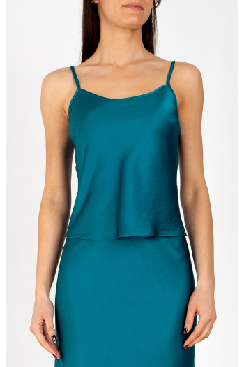 Top elegant din satin, cu bretele subțiri, în culoarea Seaport Blue