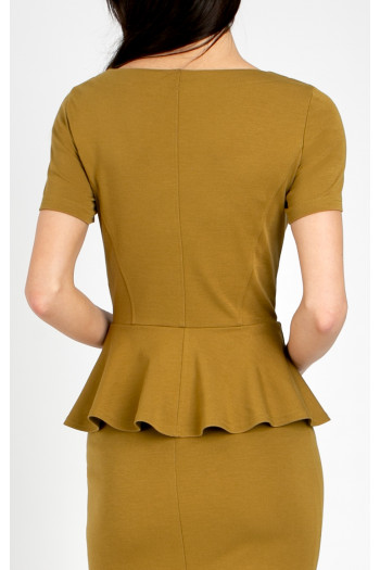 Bluză elegantă cu peplum din tricot ferm în culoarea Bronze Mist [1]