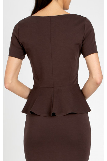 Bluză elegantă cu peplum din tricot ferm în culoarea Chocolate Fondant [1]