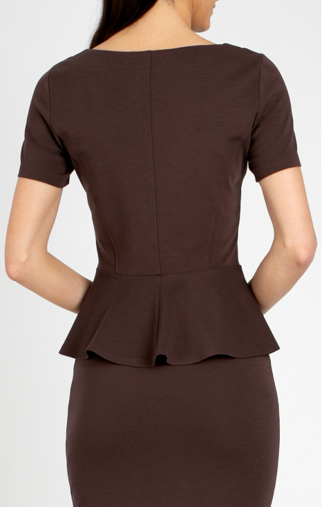 Bluză elegantă cu peplum din tricot ferm &icirc;n culoarea Chocolate Fondant