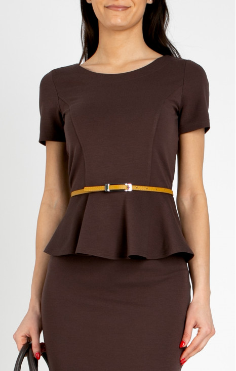 Bluză elegantă cu peplum din tricot ferm &icirc;n culoarea Chocolate Fondant