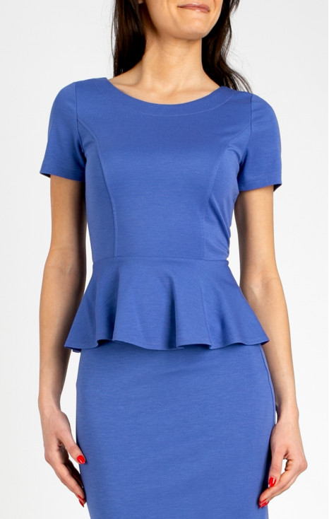 Bluză elegantă cu peplum din tricot elastic &icirc;n culoarea Cornflower Blue