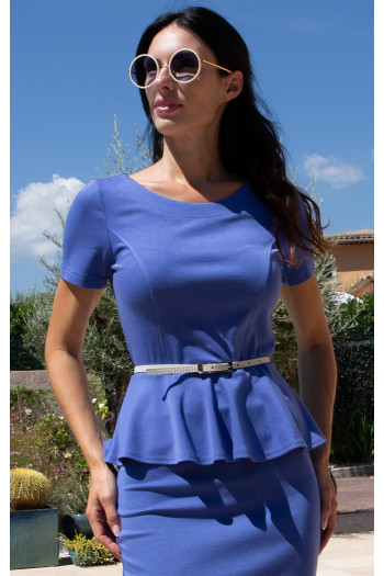 Bluză elegantă cu peplum din tricot elastic în culoarea Cornflower Blue