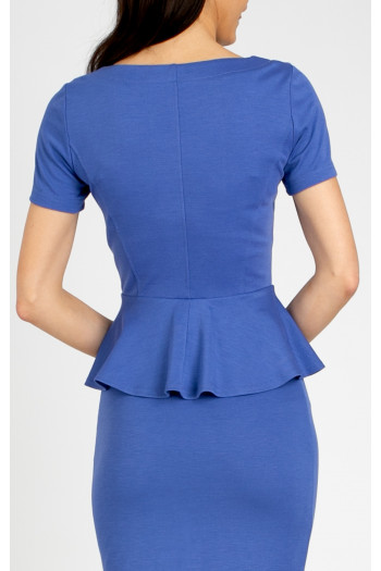 Bluză elegantă cu peplum din tricot elastic în culoarea Cornflower Blue [1]