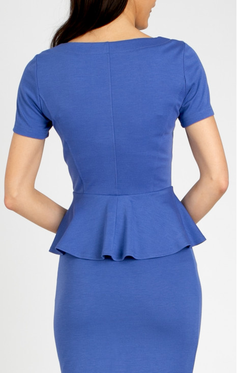 Bluză elegantă cu peplum din tricot elastic în culoarea Cornflower Blue [1]