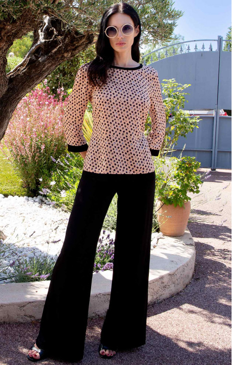 Viscose Top – Peach Beige & Dots