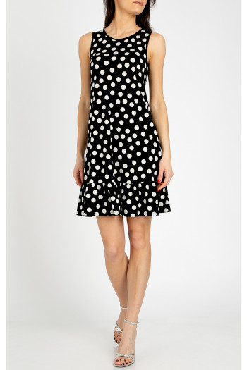 Rochie scurtă elegantă cu volan, realizată din jerseu de lux cu imprimeu Polka dots