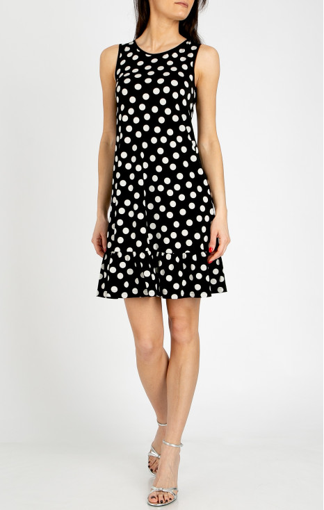 Rochie scurtă elegantă cu volan, realizată din jerseu de lux cu imprimeu Polka dots