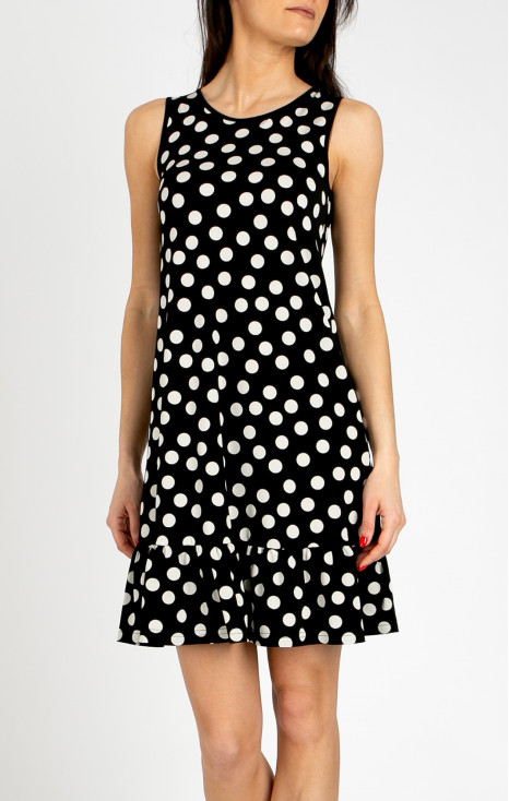 Rochie scurtă elegantă cu volan, realizată din jerseu de lux cu imprimeu Polka dots