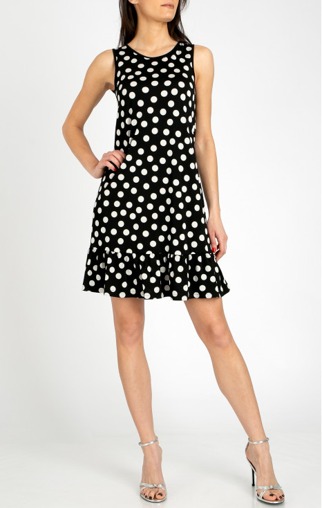 Rochie scurtă elegantă cu volan, realizată din jerseu de lux cu imprimeu Polka dots