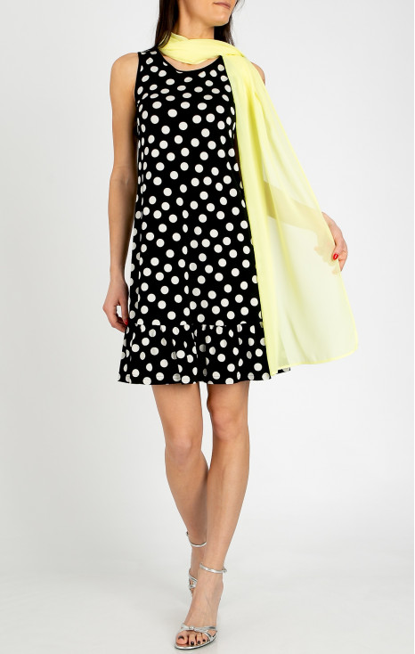 Rochie scurtă elegantă cu volan, realizată din jerseu de lux cu imprimeu Polka dots