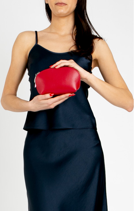 Mini necesar din piele naturală, &icirc;n culoarea Garnet Red