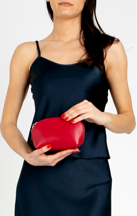 Mini necesar din piele naturală, în culoarea Garnet Red