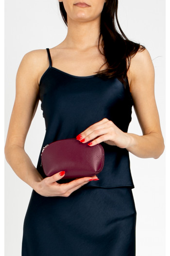 Mini necesar din piele naturală, în culoarea Wine Red