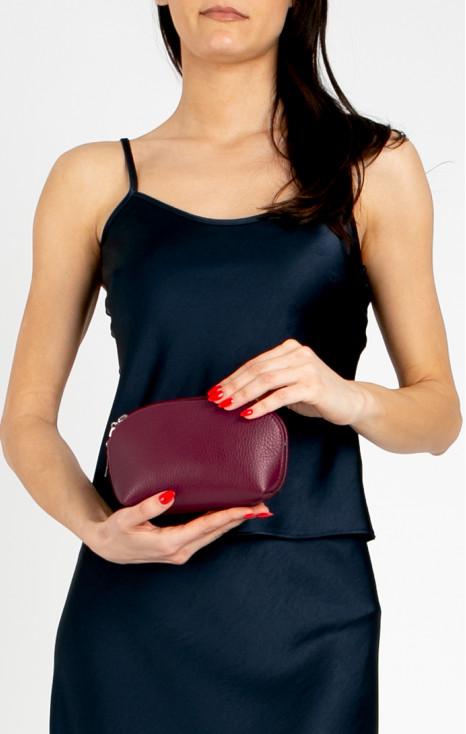 Mini necesar din piele naturală, &icirc;n culoarea Wine Red