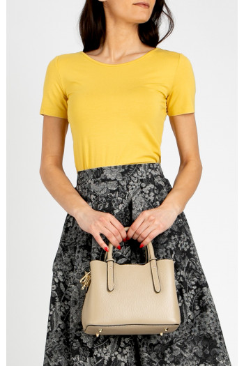 Geantă mică din piele cu trei compartimente, de culoare bej