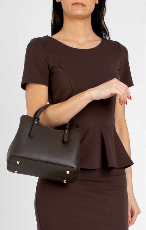 Geantă mică din piele cu trei compartimente, &icirc;n culoarea Brown Chocolate