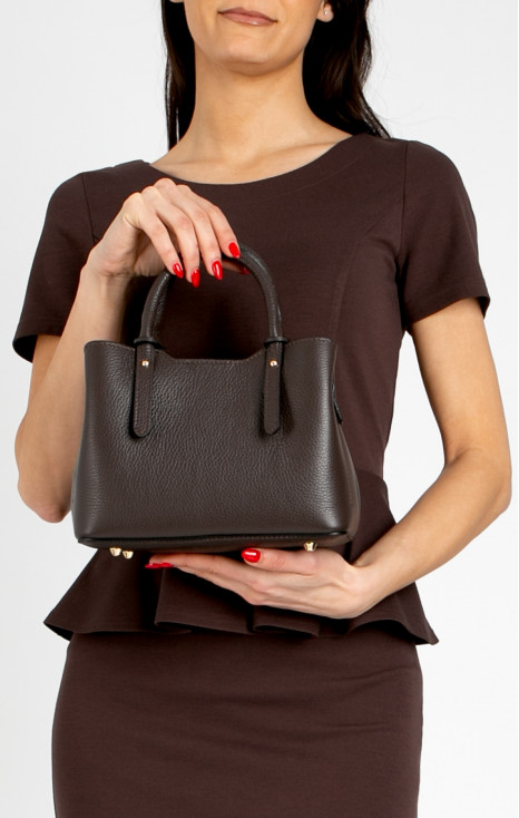 Geantă mică din piele cu trei compartimente, &icirc;n culoarea Brown Chocolate