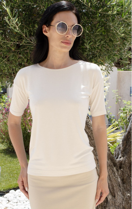 Bluză sport-elegantă cu croială lejeră &icirc;n culoarea Soft Cream