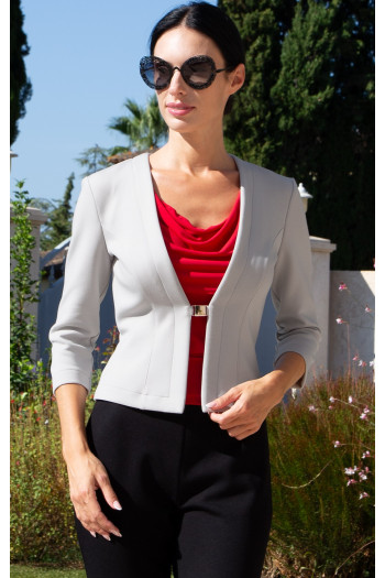 Sacou stilat din tricot dens, cu închidere metalică, în culoarea gri perlat