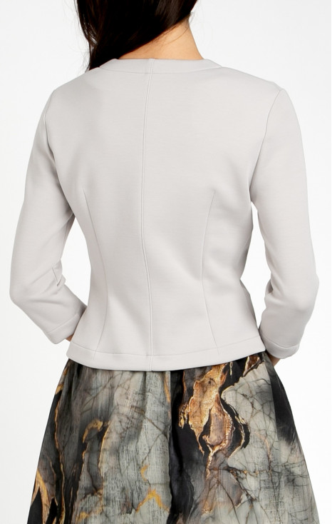 Sacou stilat din tricot dens, cu &icirc;nchidere metalică, &icirc;n culoarea gri perlat