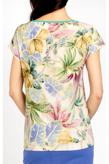 Bluză cu siluetă lejeră, în culoarea bej nisipiu, cu motive florale delicate [1]