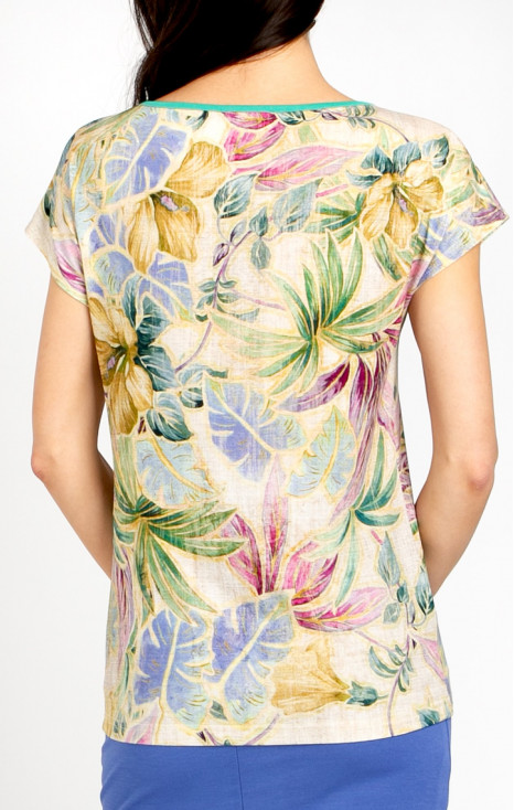 Bluză cu siluetă lejeră, în culoarea bej nisipiu, cu motive florale delicate [1]